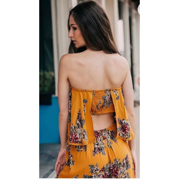 Angie Floral Tube Jumpsuit Romper – Gold Boho Style – Women’s Medium - Picture 2 of 7